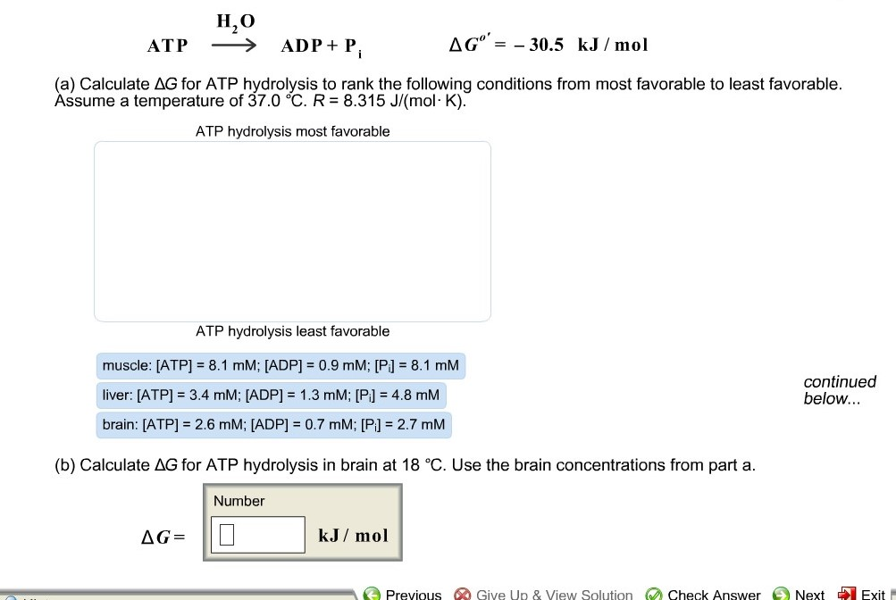 Solved (a) Calculate ?G for ATP hydrolysis to rank the | Chegg.com
