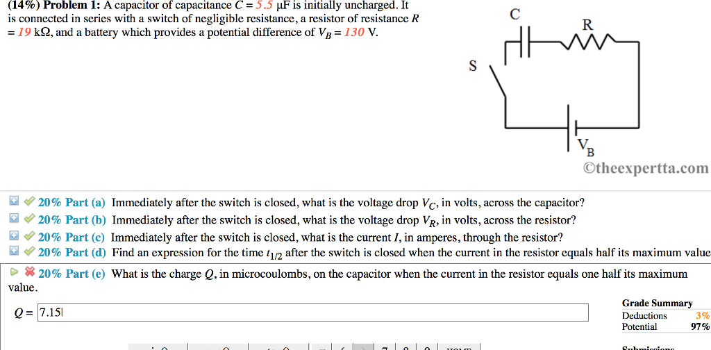 Capacitance Switch Problems Solved (14%) Problem 1: A capacitor of capacitance C-5.5 F | Chegg.com