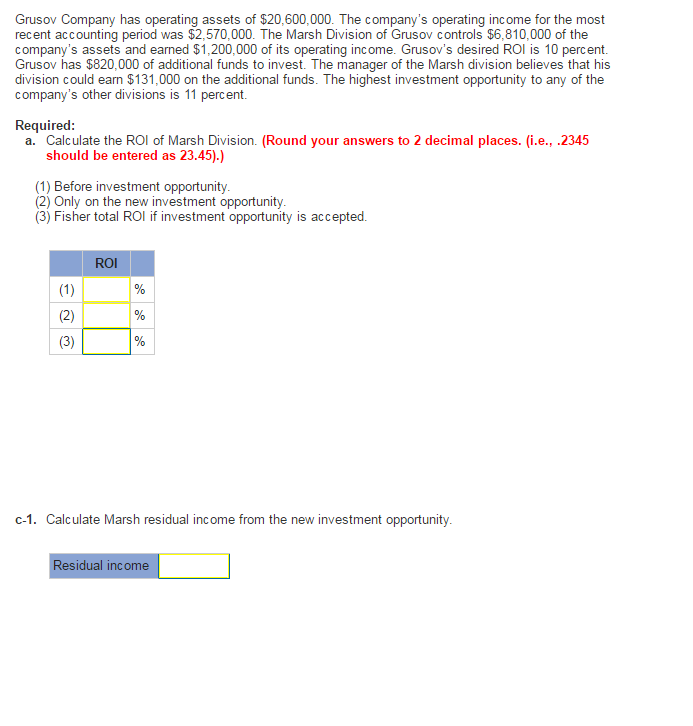 Solved Grusov Company has operating assets of 20, 600,000.