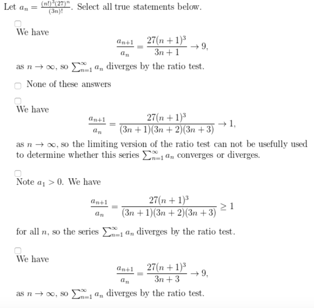 Solved Let (n(3(27)". Select All True Statements Below. An = | Chegg.com