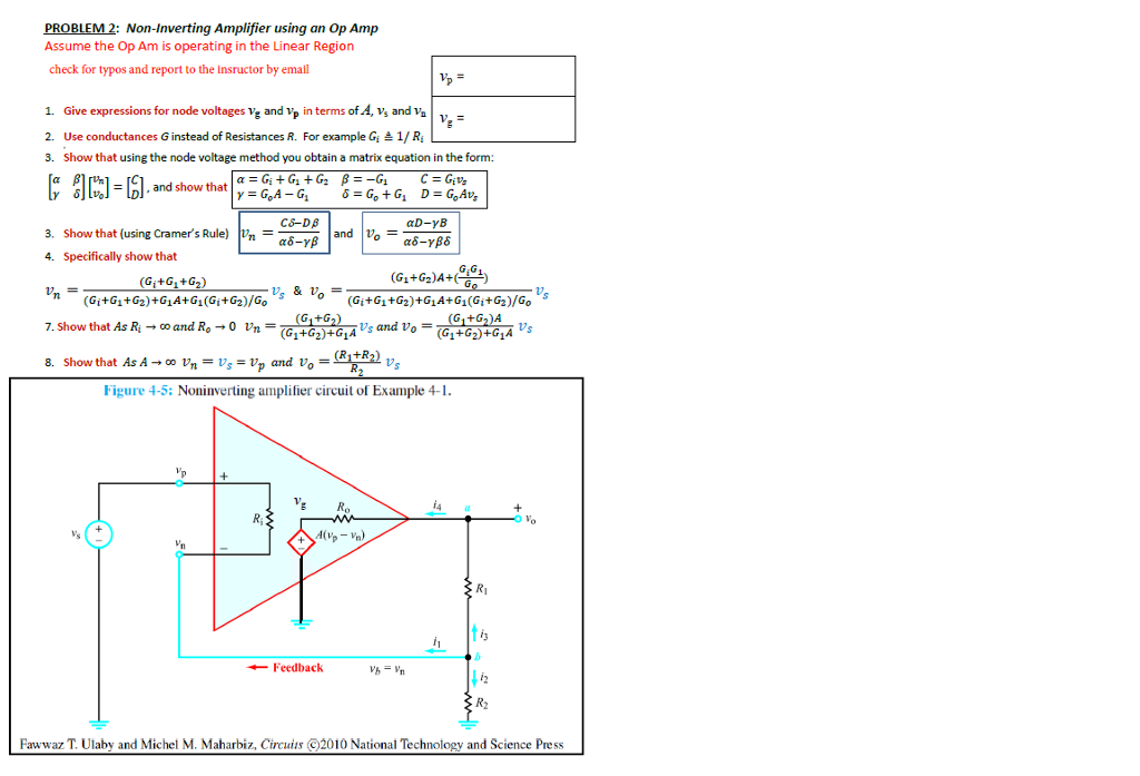 Solved PROBLEM 1 Given Equivalent Circuit for an Op Amp