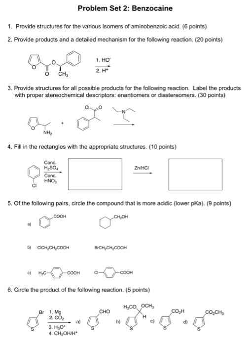 Solved Problem Set 2: Benzocaine 1. Provide structures for | Chegg.com