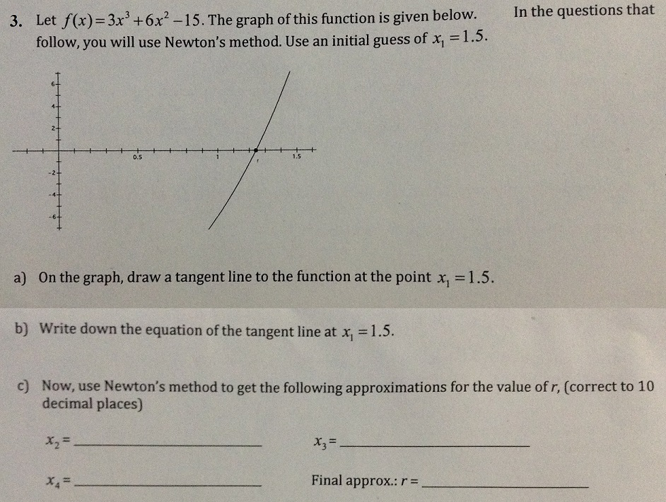 Solved 3.) Let f(x) = 3x3+6x2-15. Use Newton's Method to | Chegg.com