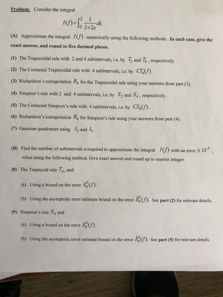 Solved Problem: Consider the integral IG)o 3+2x (A) | Chegg.com