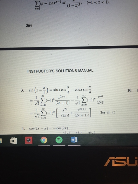 Solved sin(x - pi/4) = sin cos pi/4 - cos x sin pi/4 = | Chegg.com