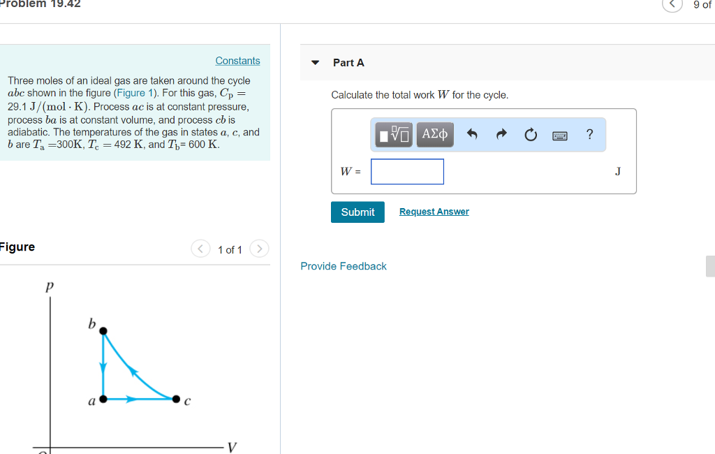 Solved roblem 19.42 Constants Part A Three moles of an ideal | Chegg.com