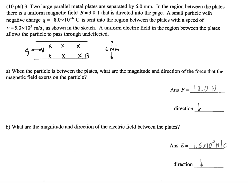 Solved Two large parallel metal plates are separated by 6.0