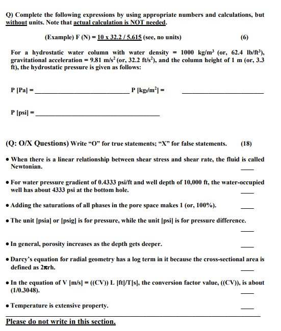 Solved Q) Complete the following expressions by using