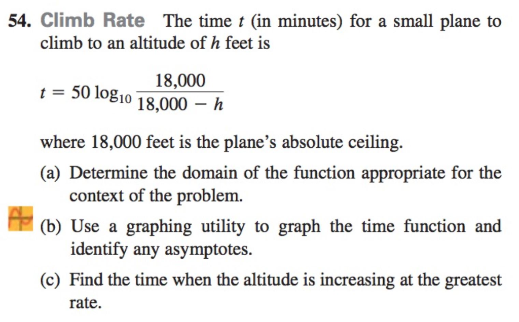 Solved 54. Climb Rate The time t (in minutes) for a small | Chegg.com