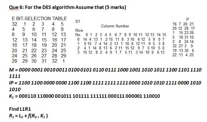Que 6: For the DES algorithm Assume that (5 marks) E | Chegg.com
