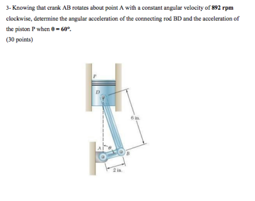 Solved Knowing that crank AB rotates about point A with a | Chegg.com