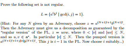 Solved Prove the following set is not regular. L = {a^I b^j | Chegg.com