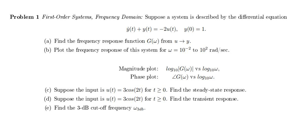 Solved Problem 1 First-Order Systems, Frequency Domain: | Chegg.com