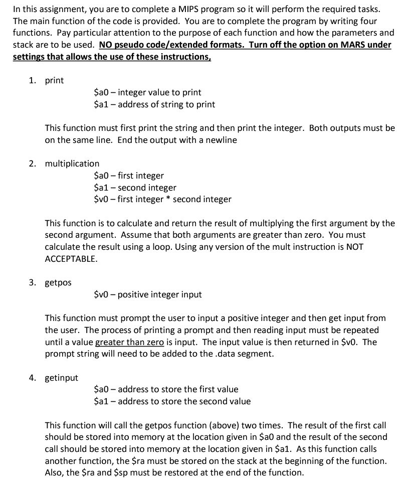 Solved Complete the mips program so it will perform the | Chegg.com