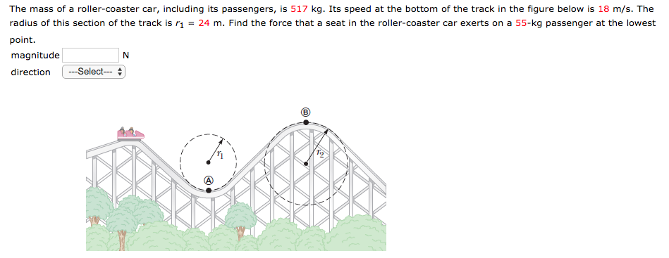 Solved The mass of a roller-coaster car, including its | Chegg.com