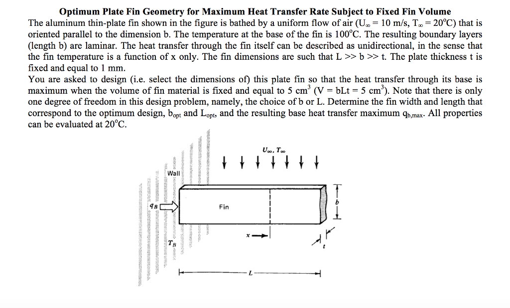 Solved Optimum Plate Fin Geometry for Maximum Heat Transfer | Chegg.com