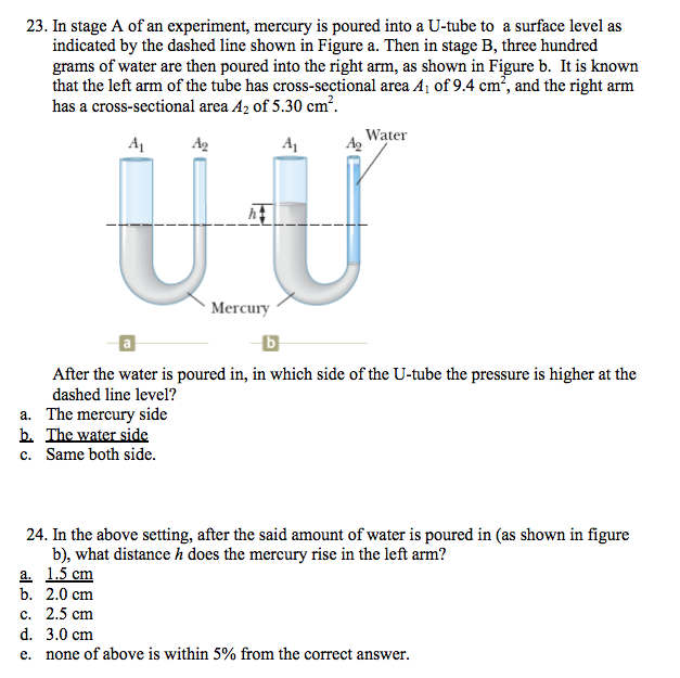 Solved In stage A of an experiment, mercury is poured into a | Chegg.com