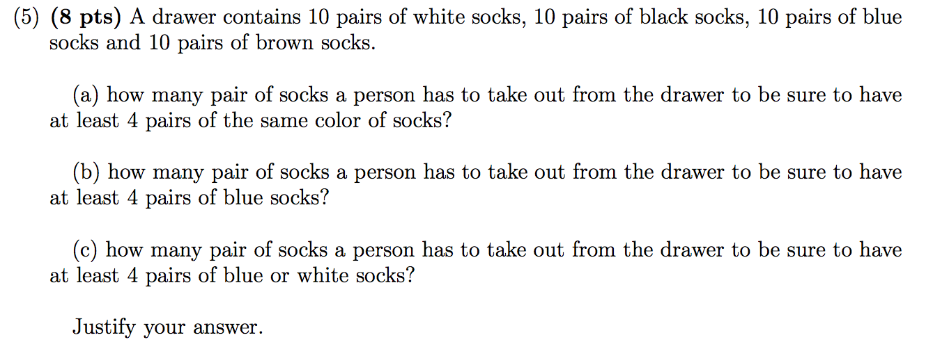 a drawer contains 4 pairs of blue socks