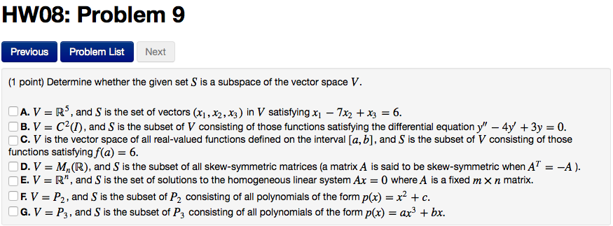 Solved Determine Whether The Given Set S Is A Subspace Of