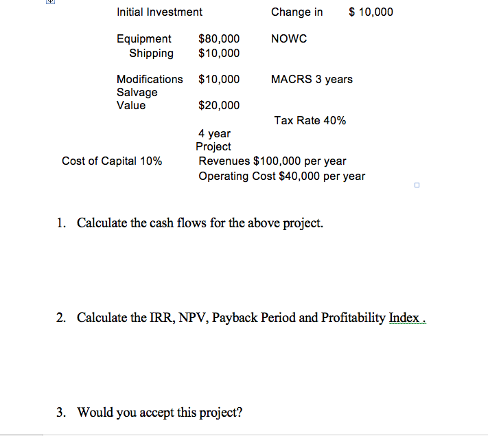 Solved Initial Investment Changes in 10,00¢ Equipment | Chegg.com