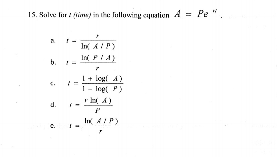 Solved Solve for t time in the following equation A Chegg