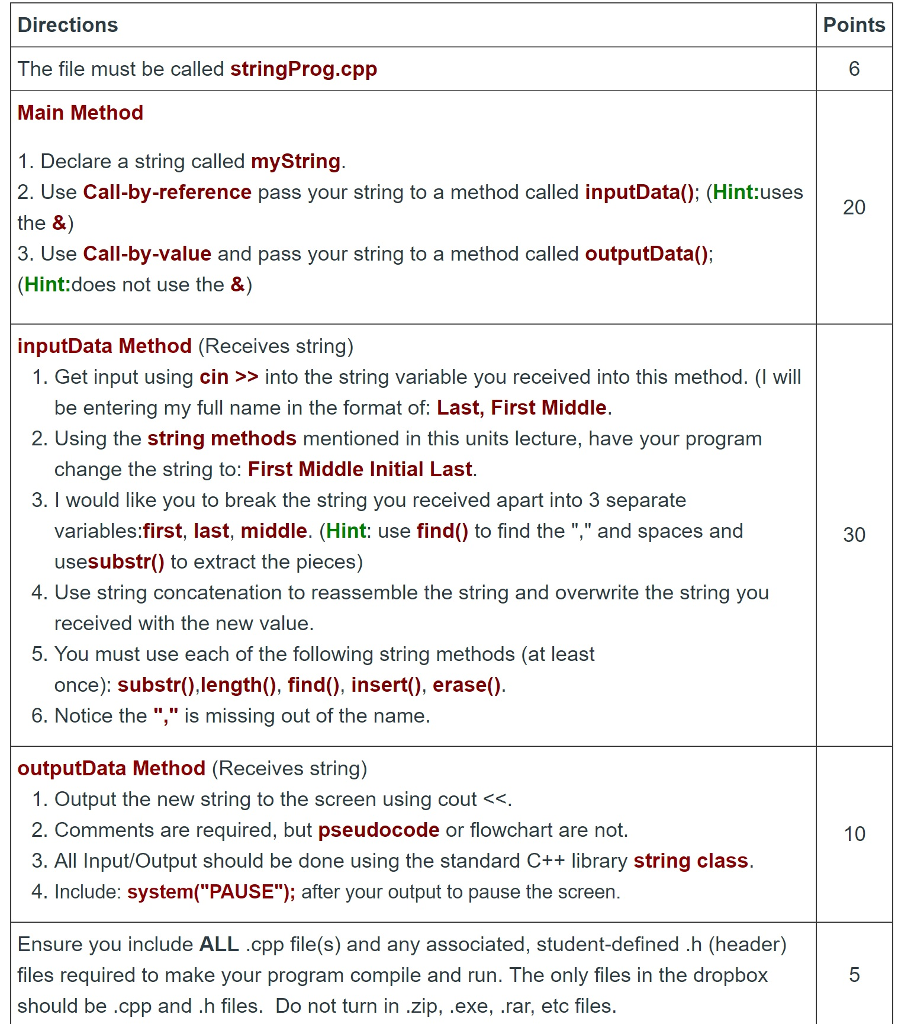 Solved The file must be called stringProg.cpp Main Method | Chegg.com