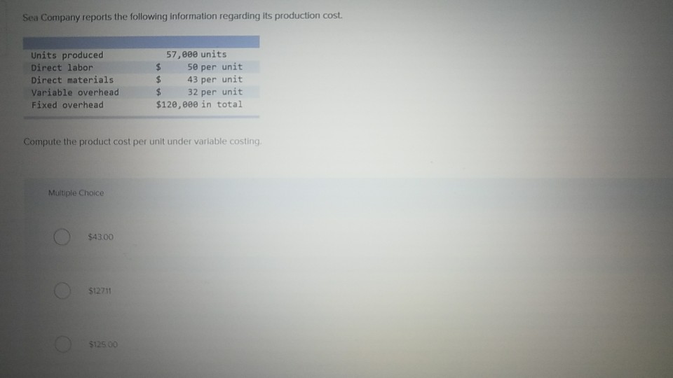 Solved Sea Company reports the following information