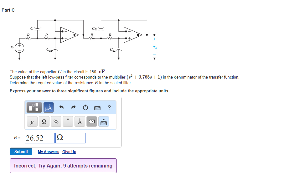 Problem 15.42 Design Problem Using C 150 nF capacitor | Chegg.com