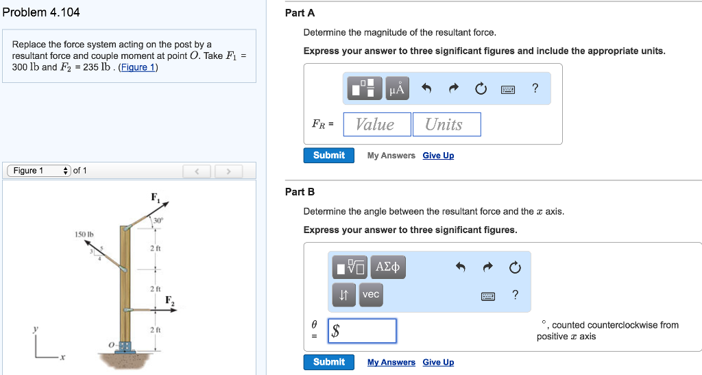 Solved Problem 4.104 Replace the force system acting on the | Chegg.com