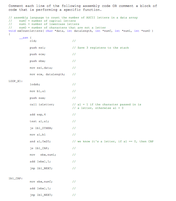 Solved Comment each line f the following assembly code OR