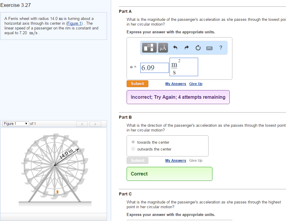 Solved Exercise 3.27 A Ferris wheel with radius 14.0 m is