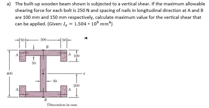 Solved The built-up wooden beam shown is subjected to a | Chegg.com