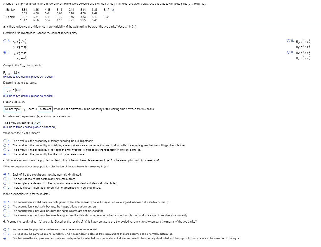 solved-a-random-sample-of-15-customers-in-two-differant-chegg