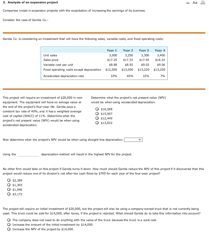 Solved 3. Analysis of an expansion project Companies invest