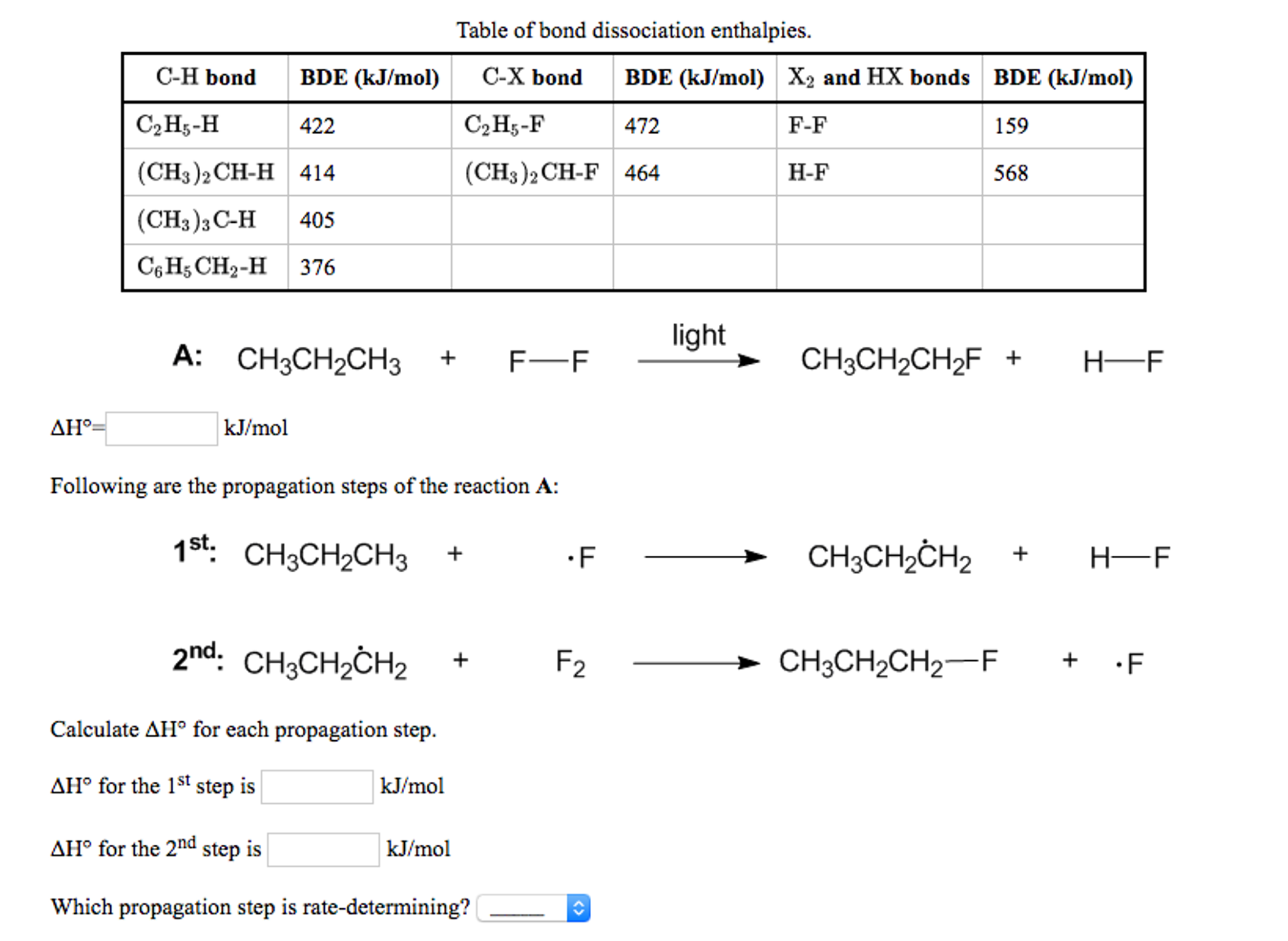 Solved Using The Table Of Bond Dissociation Enthalpies | Chegg.com