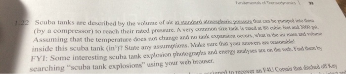 Solved Scuba tanks are described by the volume of air at | Chegg.com