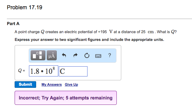 Solved Problem 17.19 Part A A point charge Q creates an | Chegg.com