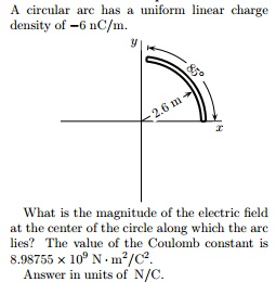 Solved A circular arc has a uniform linear charge density of | Chegg.com