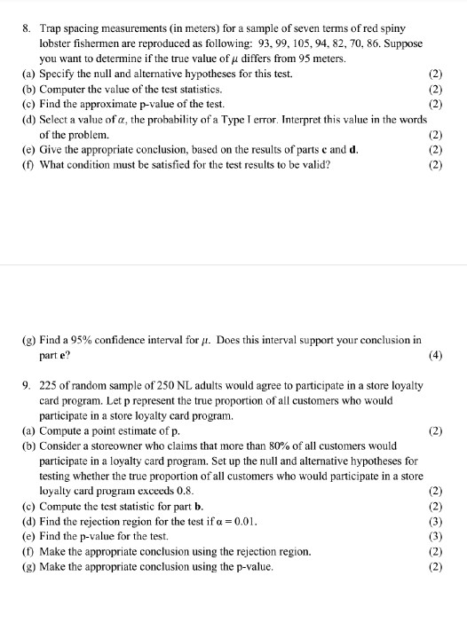 Solved 8. Trap spacing measurements (in meters) for a sample | Chegg.com