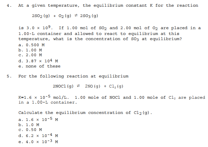 Solved 4. At a given temperature, the equilibrium constant K | Chegg.com
