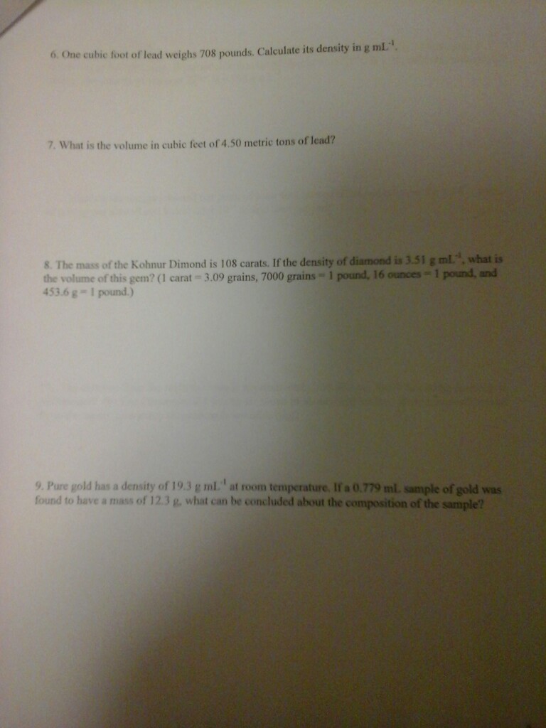 Solved One cubic foot of lead weighs 708 pounds. Calculate