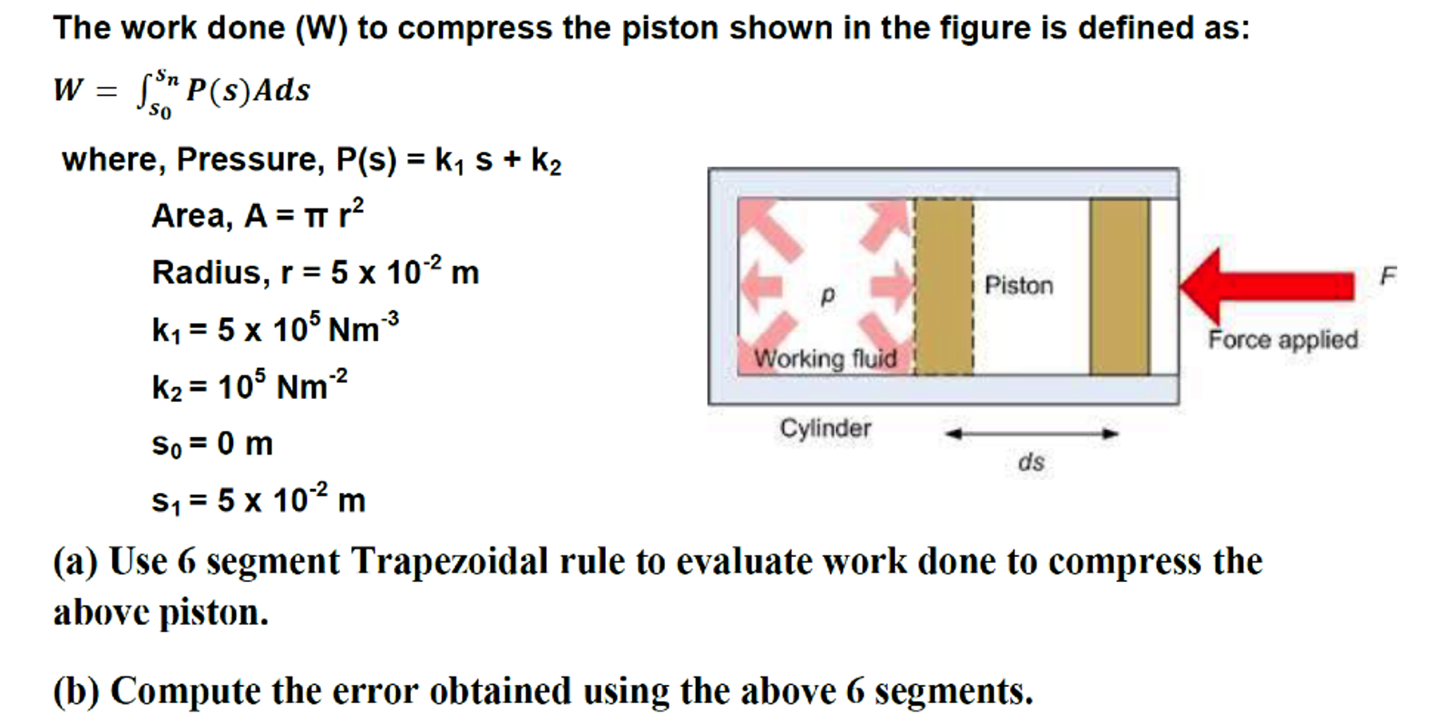 The work done (W) to compress the piston shown in the | Chegg.com