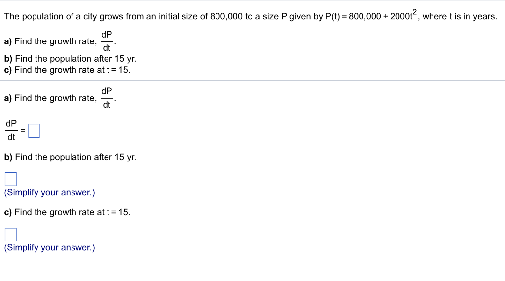 Solved 2 The Population Of A City Grows From An Initial Size