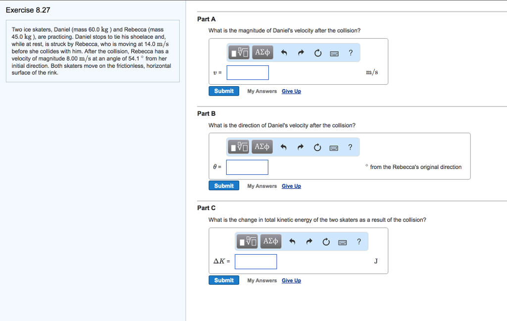 Solved Exercise 8.27 Part A Two ice skaters, Daniel (mass | Chegg.com