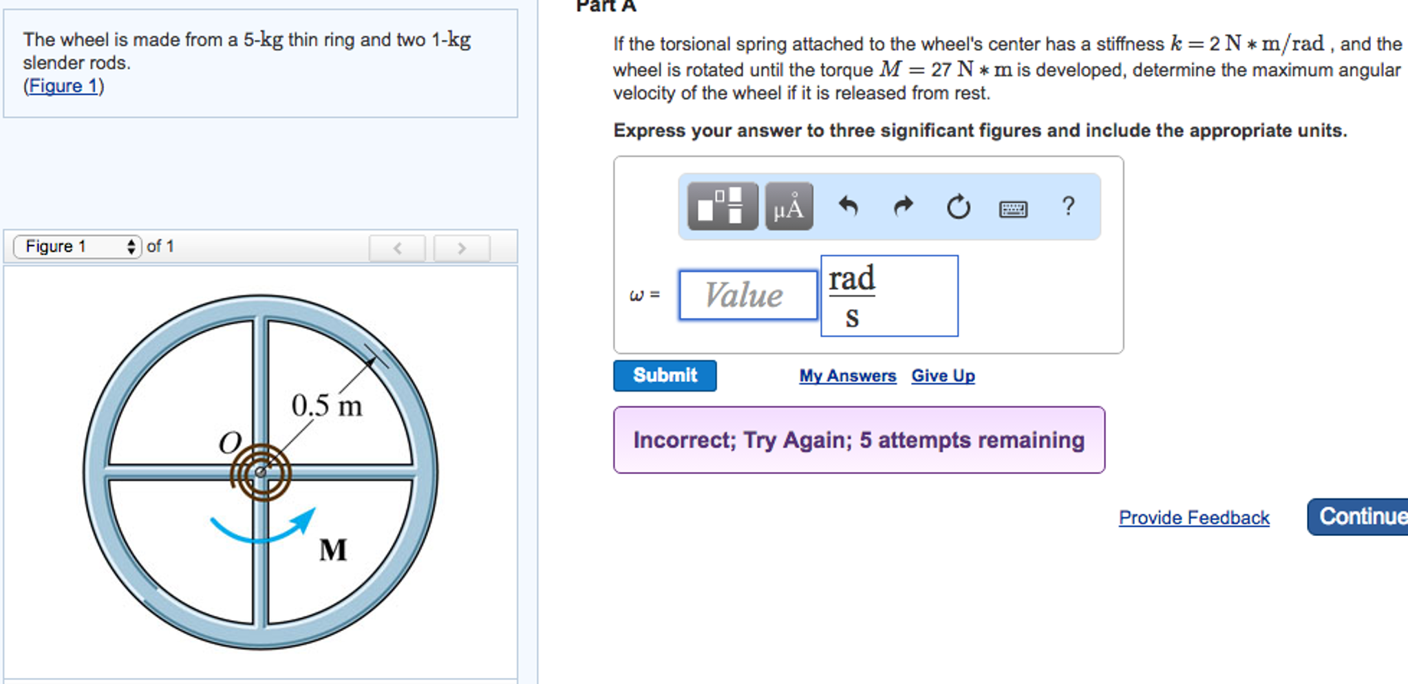 Solved The wheel is made from a 5kg thin ring and two 1kg