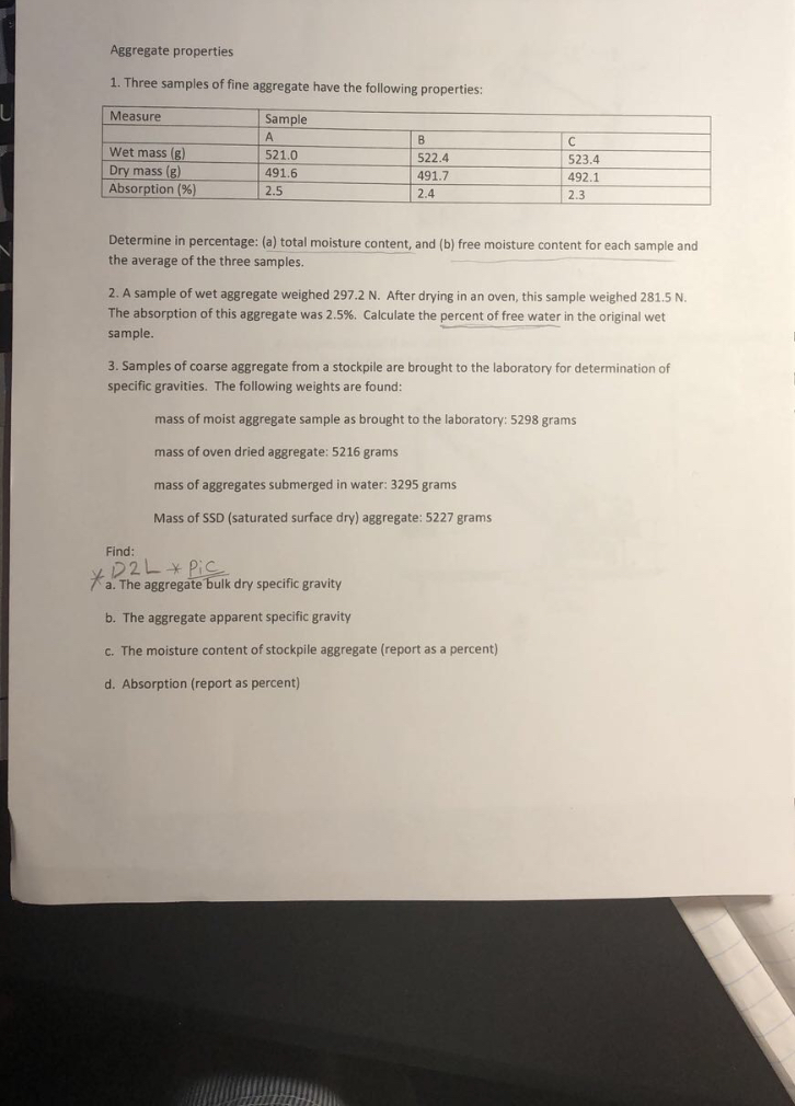 Solved Aggregate properties 1. Three samples of fine | Chegg.com