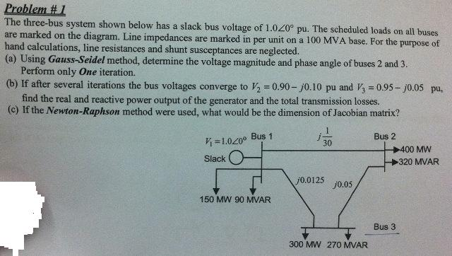 The three-bus system shown below has a slack bus | Chegg.com