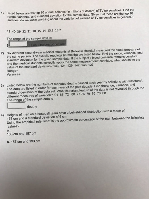 Solved 1) Listed below are the top 10 annual salaries (in