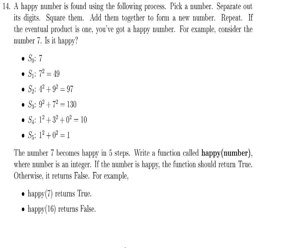 Solved 14. A happy number is found using the following | Chegg.com