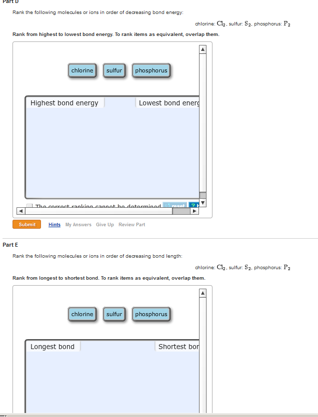 Solved Rank the following molecules or ions in order of | Chegg.com